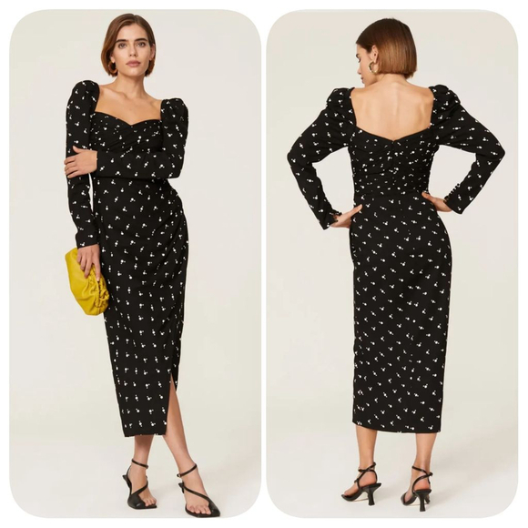 Self-Portrait Polka Dot Puff Sleeve Dress black Sz 2